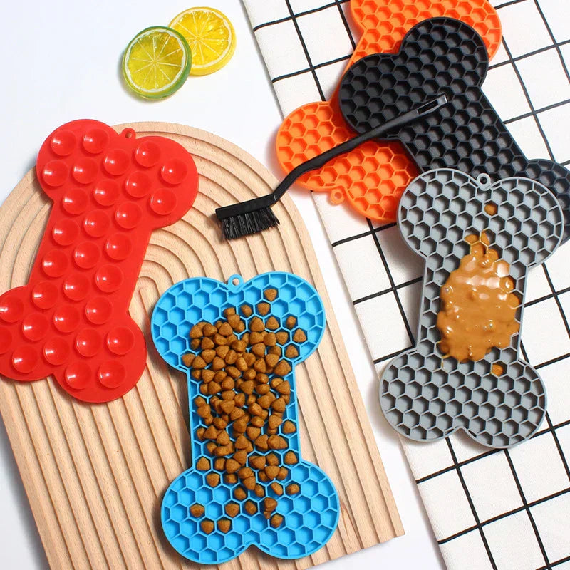 Slow Food Bowl Bone Shape Silicone Licking Pad Pet Dog